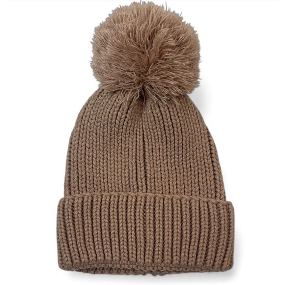 Steve Madden Accessories - Steve Madden Womens Tan Knit Beanie With Pom, One Size
